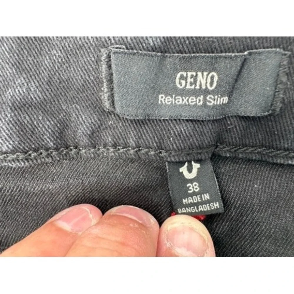 True Religion Geno Relaxed Slim Jeans Mens 38x32 Black Contrast Stitch Denim Y2K